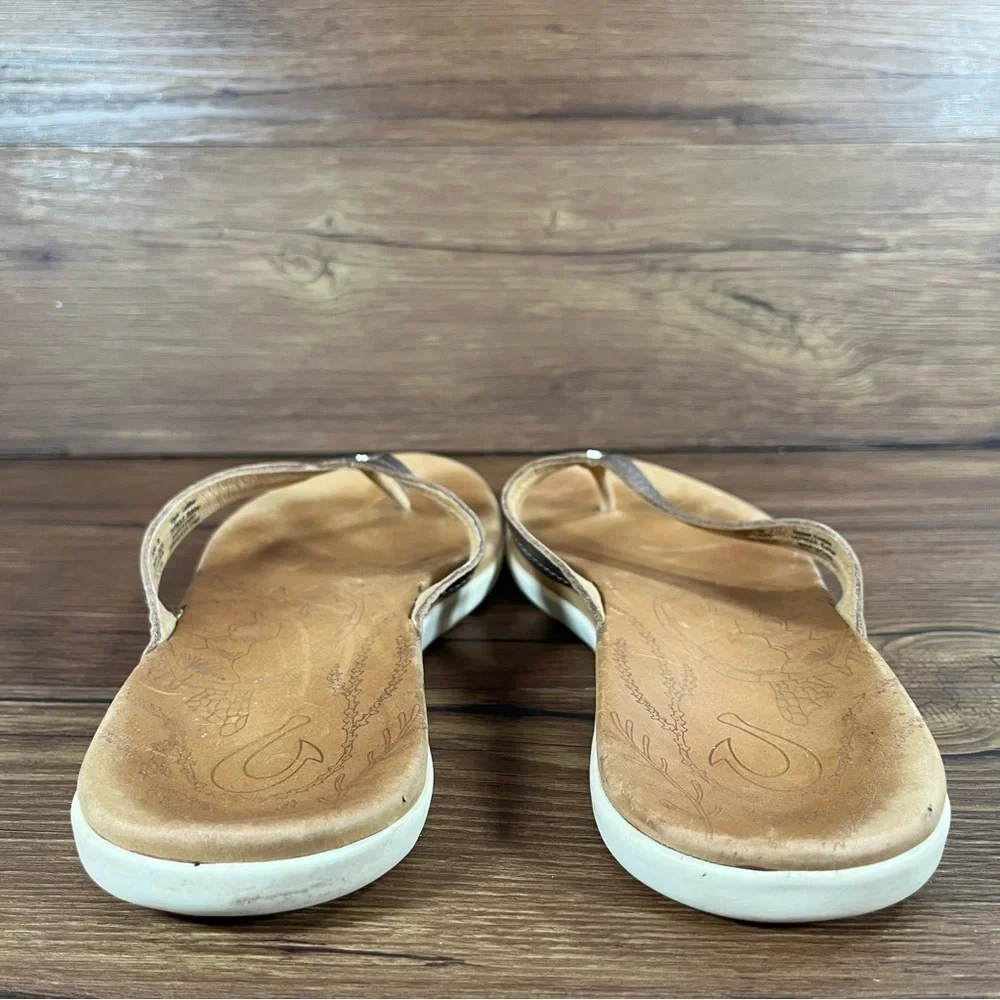 Olukai Honu Rose Gold Leather Flip Flops Sandals Women’s Size 9